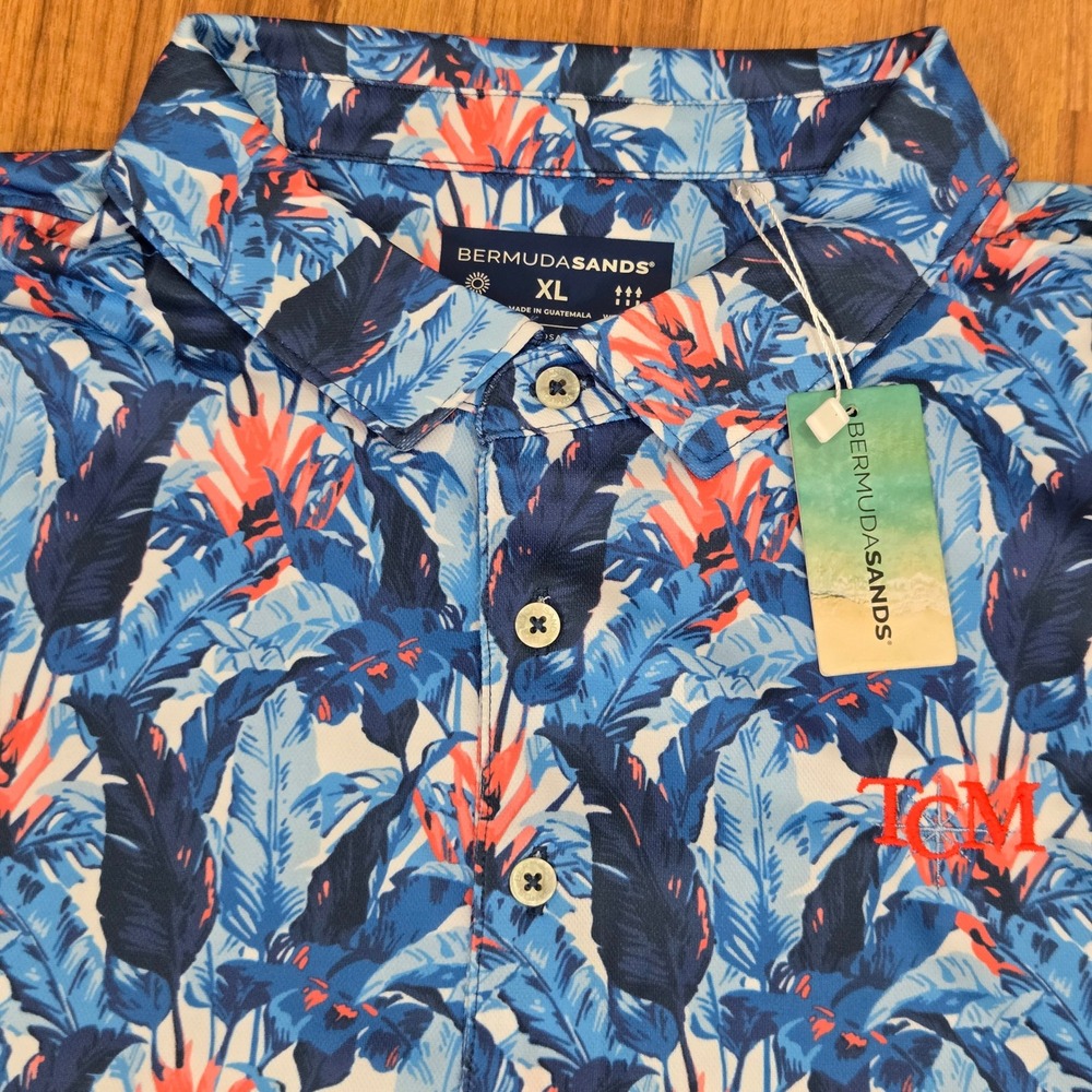 Bermuda Sands Polo Shirt Mens XL Tropical Floral UPF 50+ Wick Away Ralph Lagoon